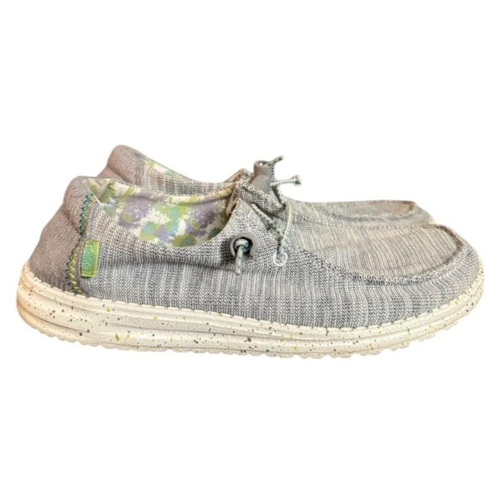 Hey Dude Wendy Grey Knit Slip On Loafers Floral Lining Speckled Sole Shoes 8